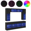 vidaXL Sada nástenného kabinetu na TV s LED Nástenný 6 pcs Čierny Dub