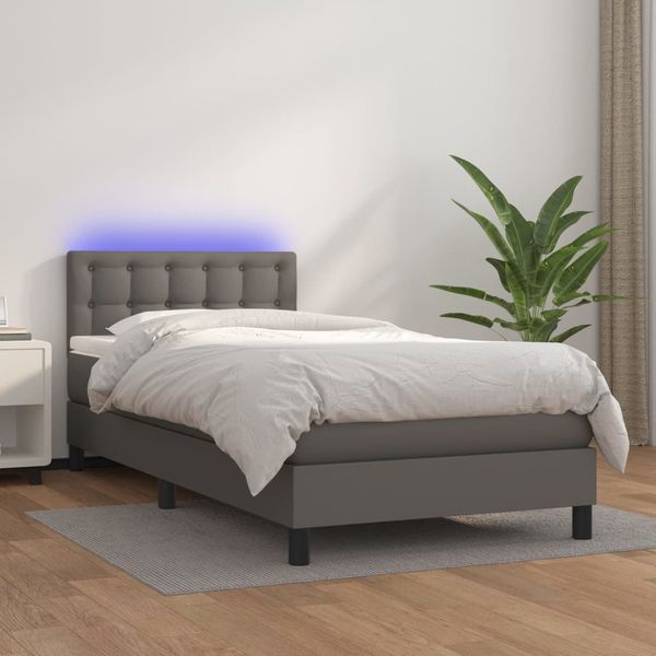 vidaXL Boxspring posteľ s matracom a LED sivá 100x200 cm umelá koža