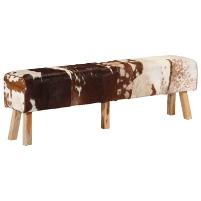 vidaXL Lavica hnedo-biela 160x28x50 cm pravá kozia koža