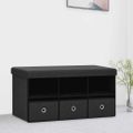 vidaXL Skladacia úložná lavica čierna 76x38x38 cm umelý ľan