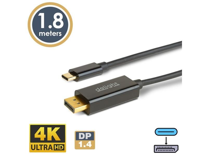 DELIGHT 20335B Kábel DisplayPort USB-C 1,8 m 4K