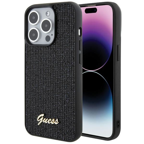 Guess puzdro pre iPhone 15 Pro 6,1" GUHCP15LPMSDGSK čierne HC PU Disco Script Metal