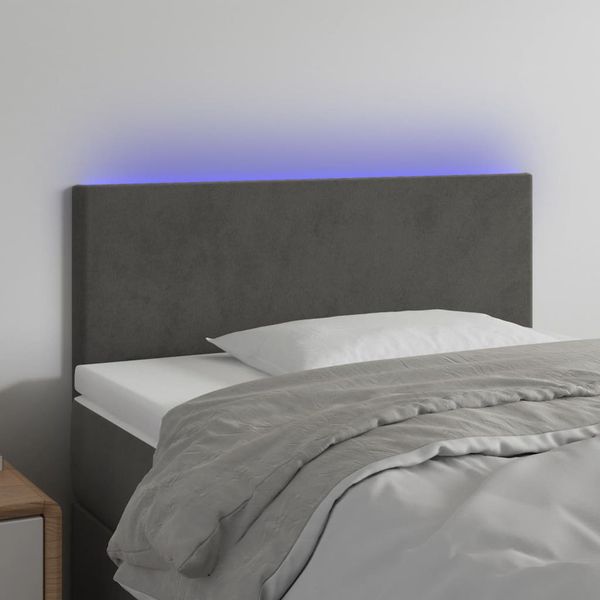vidaXL Čelo postele s LED tmavosivé 90x5x78/88 cm zamat