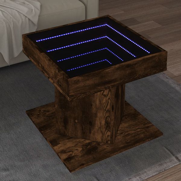 vidaXL Konferenčný stolík s LED dymový dub 50x50x45 cm kompozit. drevo