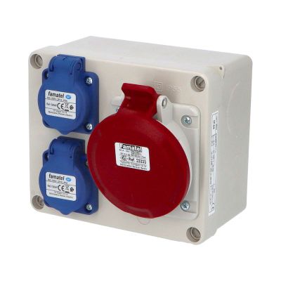 Zás. krabica 3070 IP54 2x230V s ochr. kolíkom, 1x400V/32A/5, 170x140x90mm, hladké boky