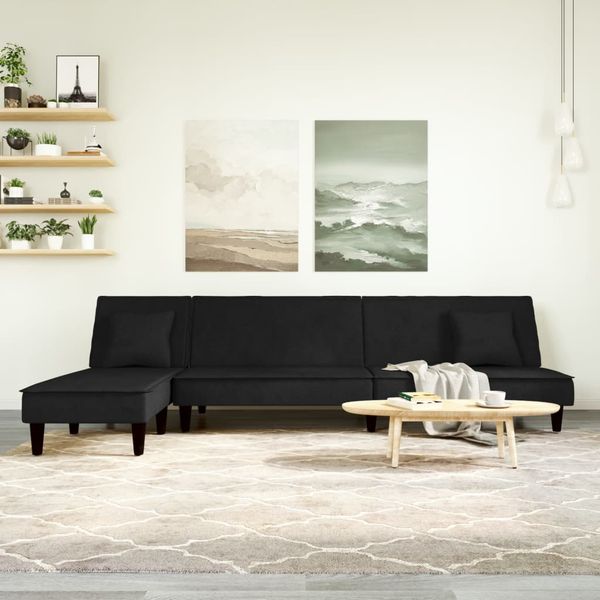vidaXL Pohovka v tvare L čierna 255x140x70 cm zamat