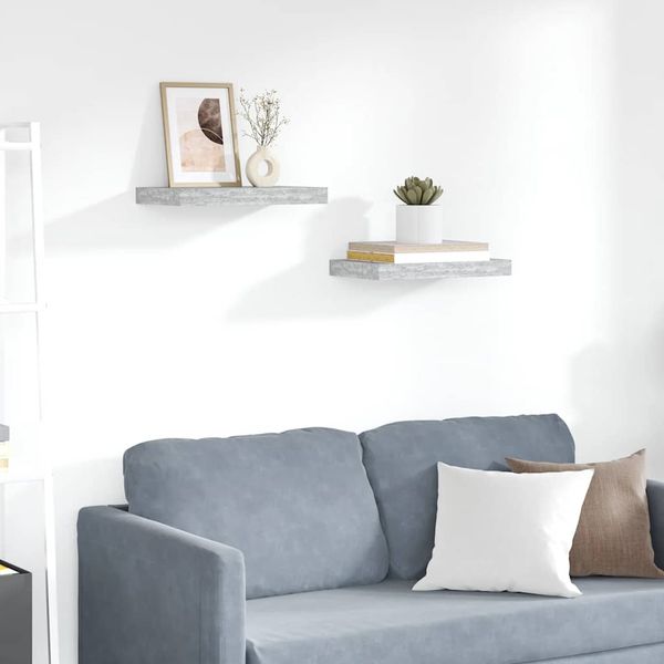 vidaXL Plávajúce nástenné police 2 ks betónovo-sivé 40x23x3,8 cm MDF