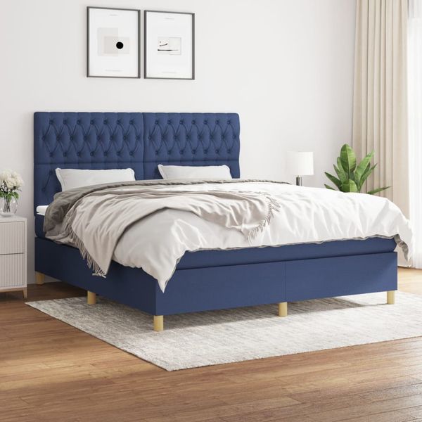 vidaXL Posteľný rám boxspring s matracom modrý 180x200 cm látka