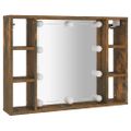 vidaXL Zrkadlová skrinka s LED dymový dub 76x15x55 cm