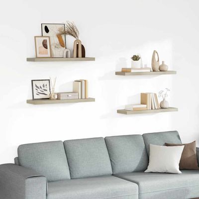 vidaXL Plávajúce nástenné police 4 ks, dubové 80x23,5x3,8 cm, MDF
