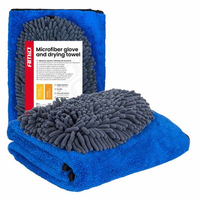Rukavice a utierka na sušenie z mikrovlákna 94/800gsm 20x26/60x90xcm AMiO-04489