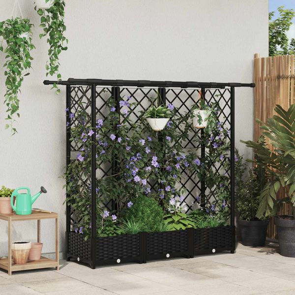 vidaXL Vyvýšený záhon s mriežkou a strechou Čierna 164 x 40 x 121 cm