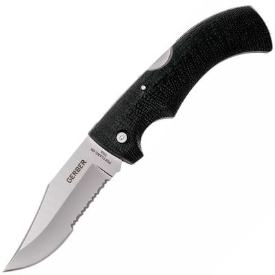 Gerber 31-003614 Gator Clip Point Serrated vreckový nôž 9,5 cm, matná Satin, čierna, GFN, puzdro
