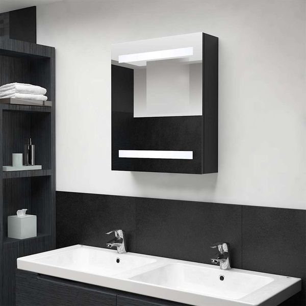 vidaXL LED kúpeľňová zrkadlová skrinka čierna 50x14x60 cm