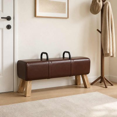 vidaXL lavička Tmavohnedá 110 x 30 x 45 cm Skutočná koža