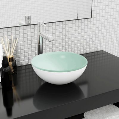 vidaXL Umývadlo tvrdené sklo 30x12 cm biele