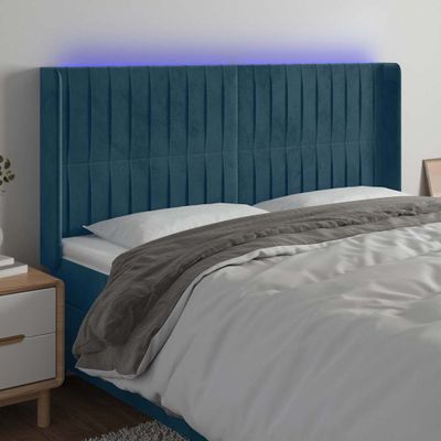 vidaXL Čelo postele s LED tmavomodré 163x16x118/128 cm zamat