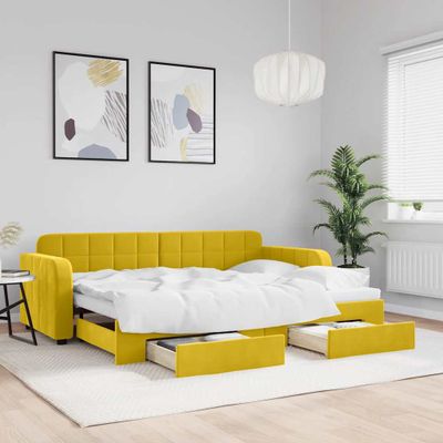 vidaXL Rozkladacia denná posteľ s matracmi žltá 80x200 cm zamat