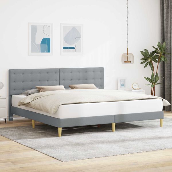 vidaXL Rám postele s čelnou doskou Svetlosivá 200 x 200 cm Látka