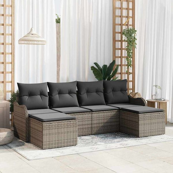 vidaXL Súprava záhradných pohoviek s vankúšom 6 pcs Sivá Poly ratan