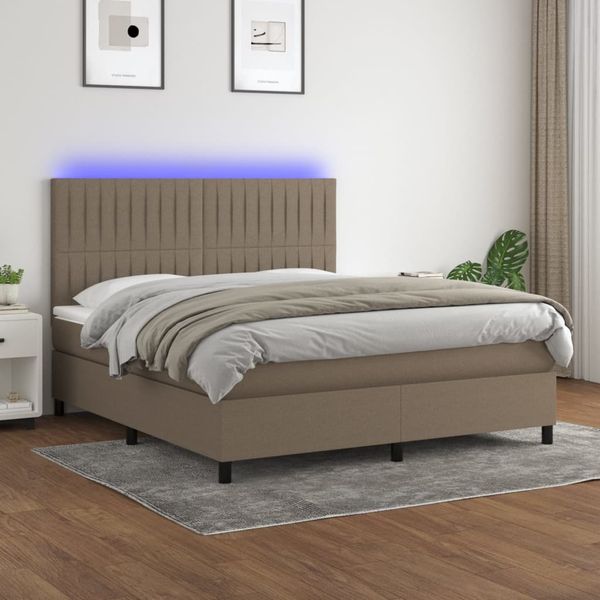 vidaXL Posteľ boxsping s matracom a LED sivohnedá 180x200 cm látka