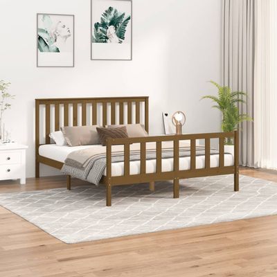 vidaXL Posteľný rám s čelom medový 150x200cm King masívna borovica