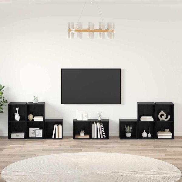 vidaXL Sada televíznych stolíkov 8 pcs Čierny dub Kompozitné drevo