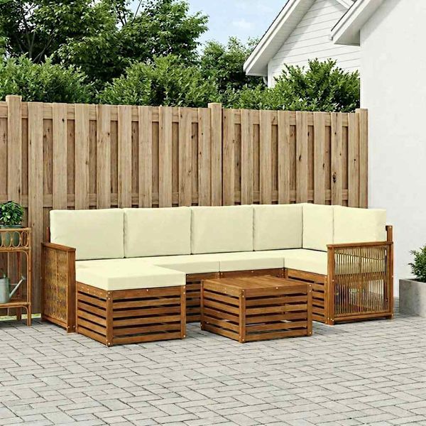 vidaXL Sada rohových gaučov s vankúšom 6 pcs Prírodná a krémová