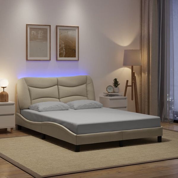 vidaXL Rám postele s LED bez matraca Hvar Krémová 120x200 cm Látka