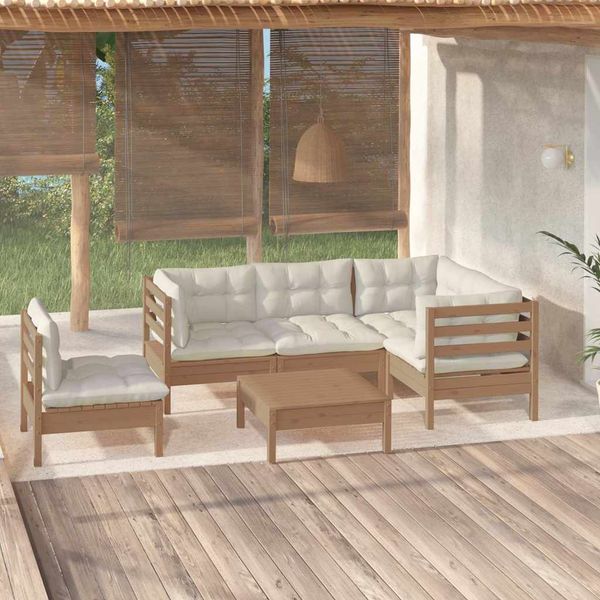 vidaXL 6-dielny záhradný set s vankúšmi medovo-hnedý borovicové drevo
