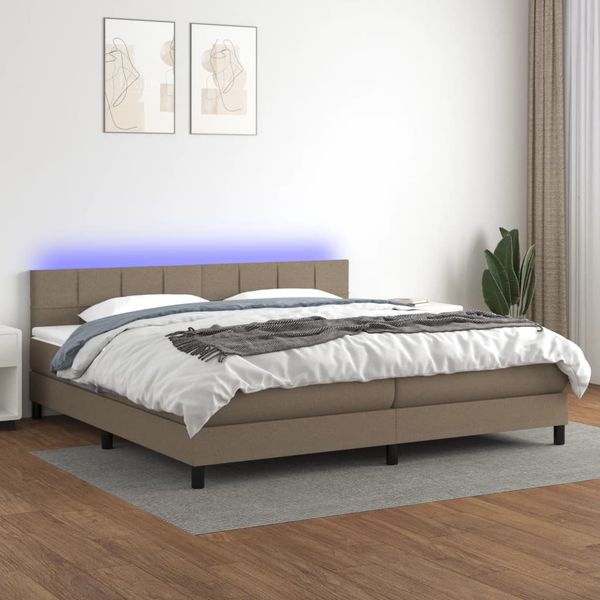 vidaXL Posteľ boxsping s matracom a LED sivohnedá 200x200 cm látka