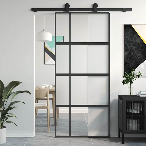 vidaXL Posuvné dvere čierne 90x205 cm tvrdené sklo a hliník