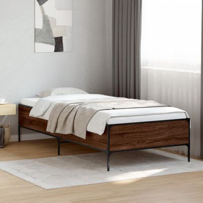 vidaXL Posteľný rám hnedý dub 100x200 cm kompozitné drevo a kov