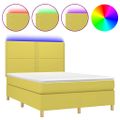 vidaXL Posteľ boxsping s matracom a LED zelená 140x190 cm látka