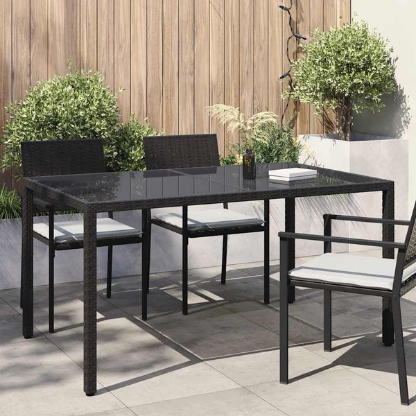 vidaXL Záhradný stôl 150x90x75 cm tvrdené sklo a polyratan čierny