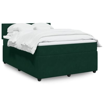 vidaXL Posteľný rám boxsping s matracom tmavozelený 140x190 cm zamat