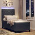 vidaXL Posteľ s pružinovým rámom s LED Tmavo šedá 90 x 190 cm Zamat