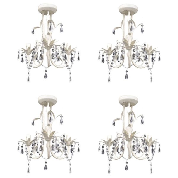 vidaXL Kryštálové závesné stropné lustre 4 ks elegantná biela