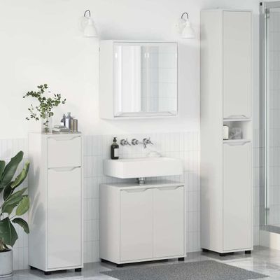 vidaXL Sada kúpeľňového nábytku so zásuvkou 4 pcs Vysoký lesk bielej