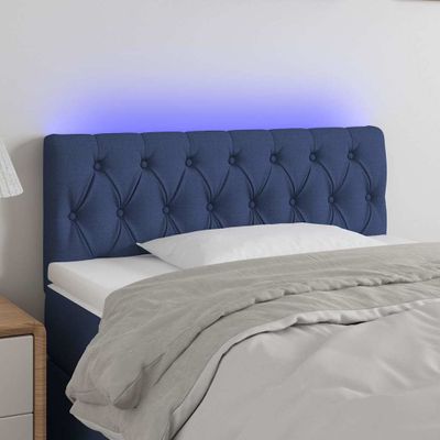 vidaXL Čelo postele s LED modré 90x7x78/88 cm látka