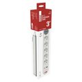 Predlžovací kábel EMOS P1513FC / 3 m / 5 zásuviek / s vypínačom / bielo-sedý / 1×USB-A + 1×USB-C / 1,5 mm2