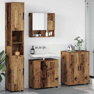 vidaXL Sada kúpeľňového nábytku Nástenný s úložiskom 4 pcs Staré drevo