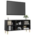 vidaXL TV stolík nohy z masívneho dreva lesklý čierny 103,5x30x50 cm