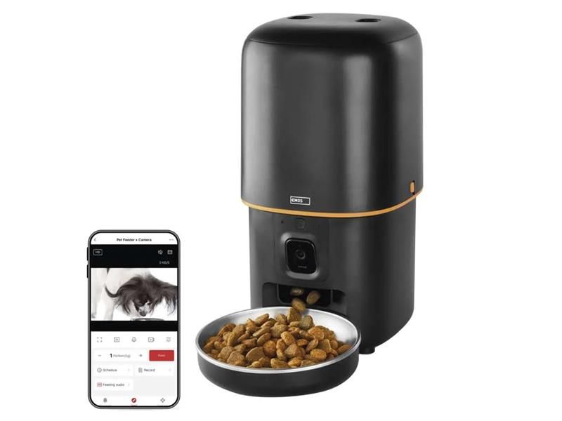 GoSmart dávkovač krmiva EMOS H6004 Pet Care s kamerou, 4 l, čierny, Wi-Fi