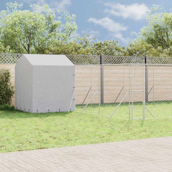 vidaXL Vonkajší koterec pre psov so strechou strieborný 10x6x2,5m oceľ