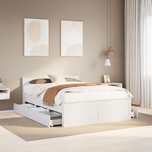 vidaXL Posteľ bez matraca so čelom biela 150x200 cm borovica