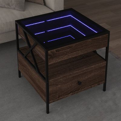 vidaXL Konferenčný stolík s nekonečnými LED hnedý dub 50x50x51 cm