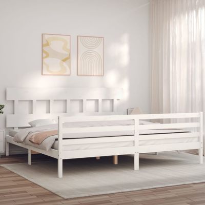 vidaXL Posteľný rám s čelom biely 200x200 cm masívne drevo