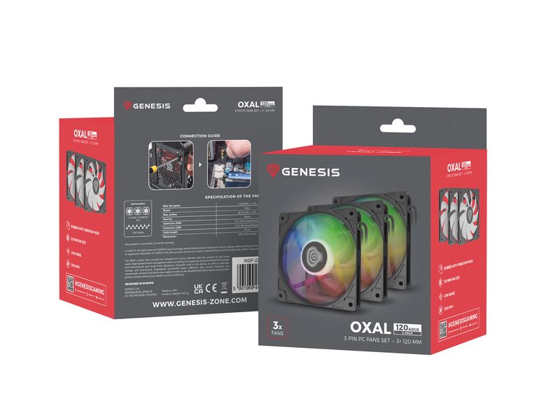 Ventiátor Genesis OXAL 120 ARGB, 3-Pack, čierny