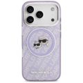 Púzdro Karl Lagerfeld Magsafe IML trblietavé púzdro s kovovým rámom fotoaparátu a tlačidlami, hlavy Karla a Choupette na opakovanom logu KL pre iPhone 17 Pro Max fialová